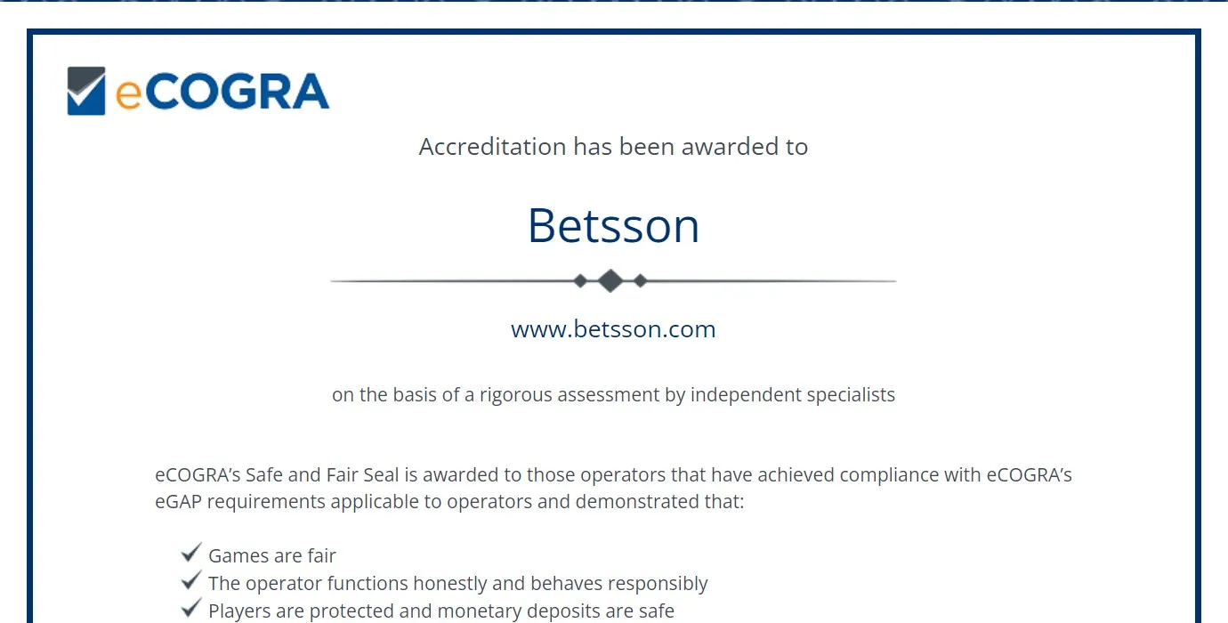 Certificación de eCogra en Betsson casino mexico casinos online certificacion